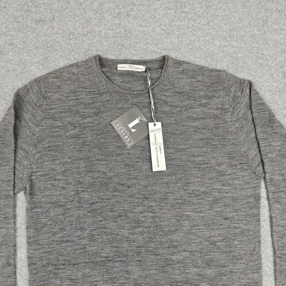 Grey Daniele Alessandrini Sweater‎ Mens IT 54 Gray Mohair Wool Crewneck Knit New - Picture 2 of 12